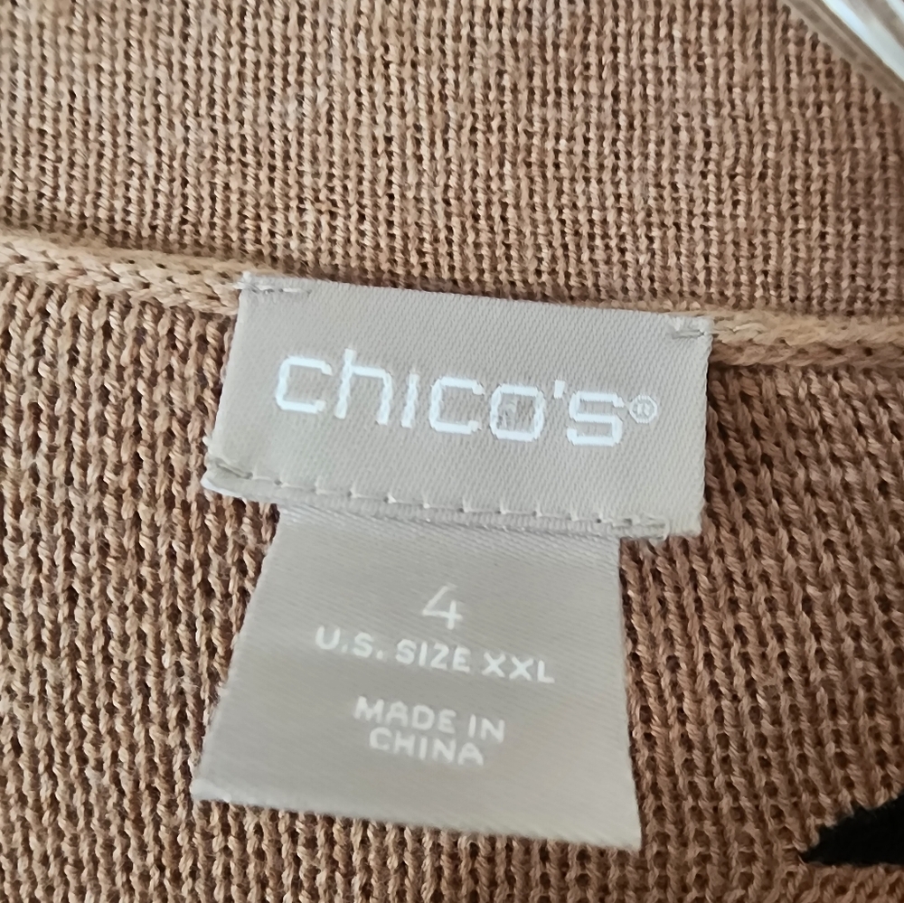 Chicos Long Cardigan Floral Embroidered Knit Sweater Jacket Tan .New No Tag - Picture 6 of 7